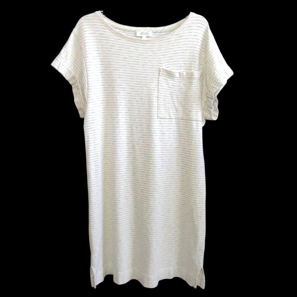 Haven Well Within Shift Dress Size M Ivory Blue Stripe Short Sleeve Cotton Women